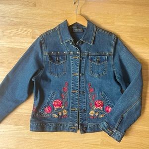 Carol Anderson Floral Embroidered Jean Jacket Size Medium In Excellent Condition